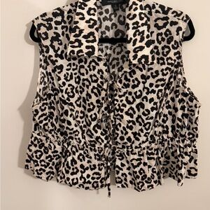 Sleeveless Leopard Print Tie-Front Blouse - Black & White